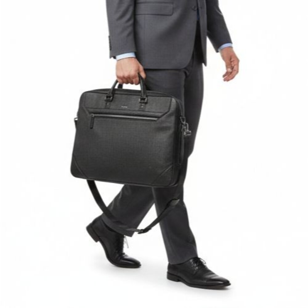 Tumi Briefcase Ashton Collins Zip Coated Canvas Textured Grey Laptop Case